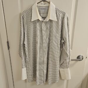 Paul Fredrick Men's Shirt with Black Stripes and White Accents